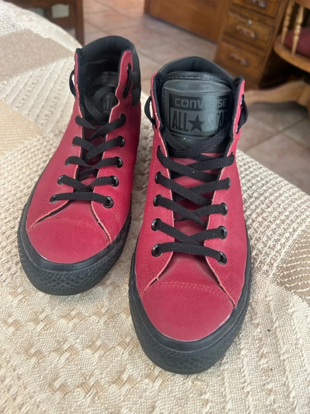 NEW Converse All Star High Top Red and Black High-Top Sneakers - Leather Upper - Picture 1 of 3